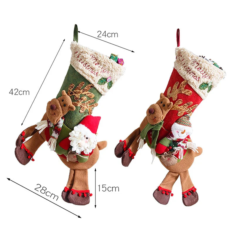 Christmas Stockings Socks Santa Snowman Hanging Ornaments